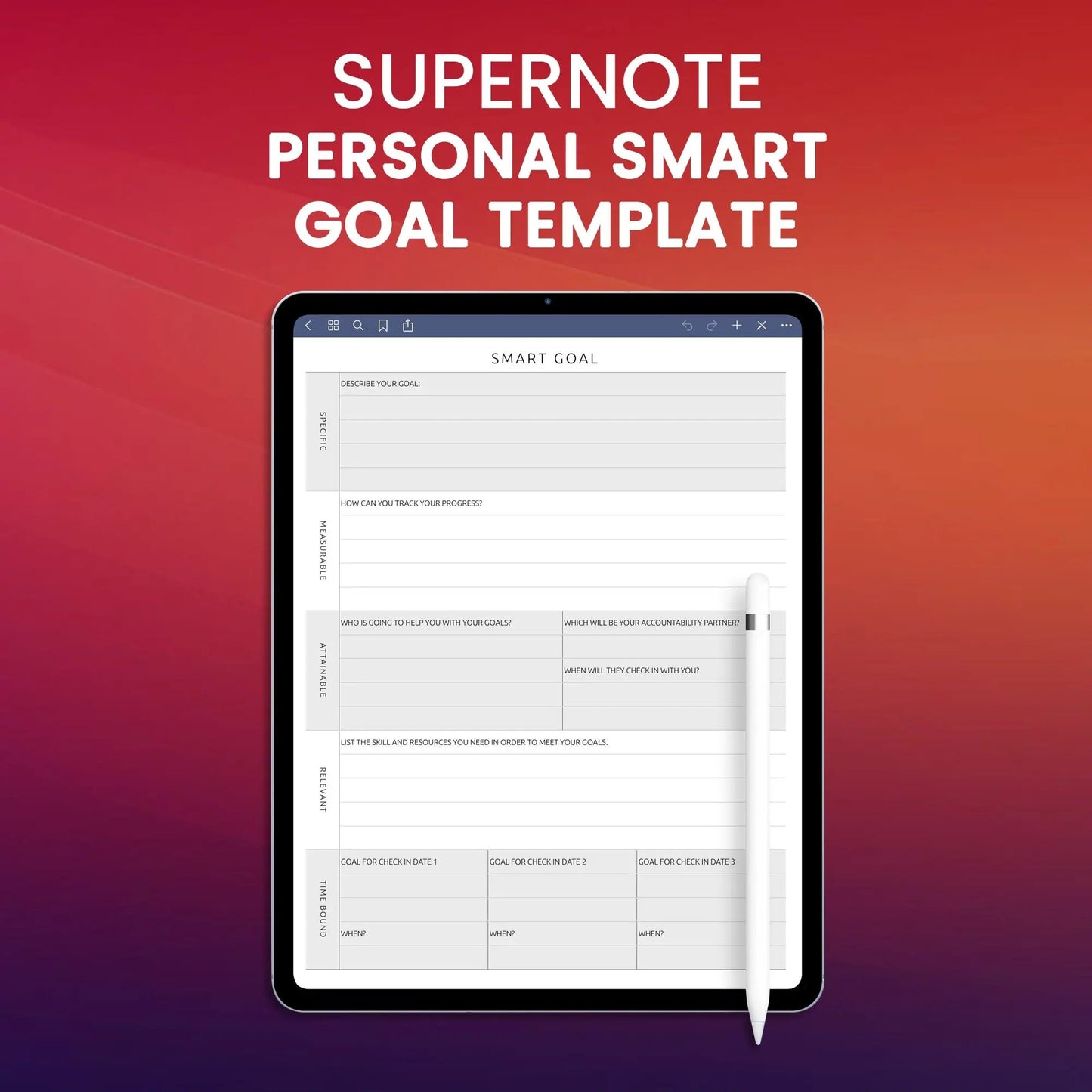 Supernote Personal SMART Goal Template Planner Template CreativeRino