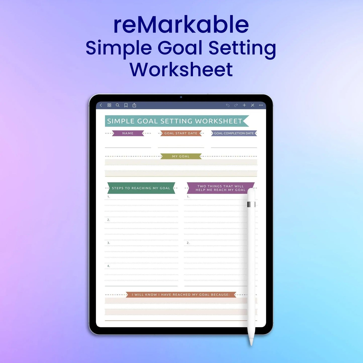reMarkable 2 Simple Goal Setting Worksheet Planner Template My Store