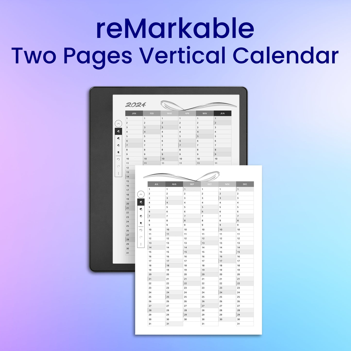 reMarkable 2 Two Pages Vertical Calendar Planner Template My Store