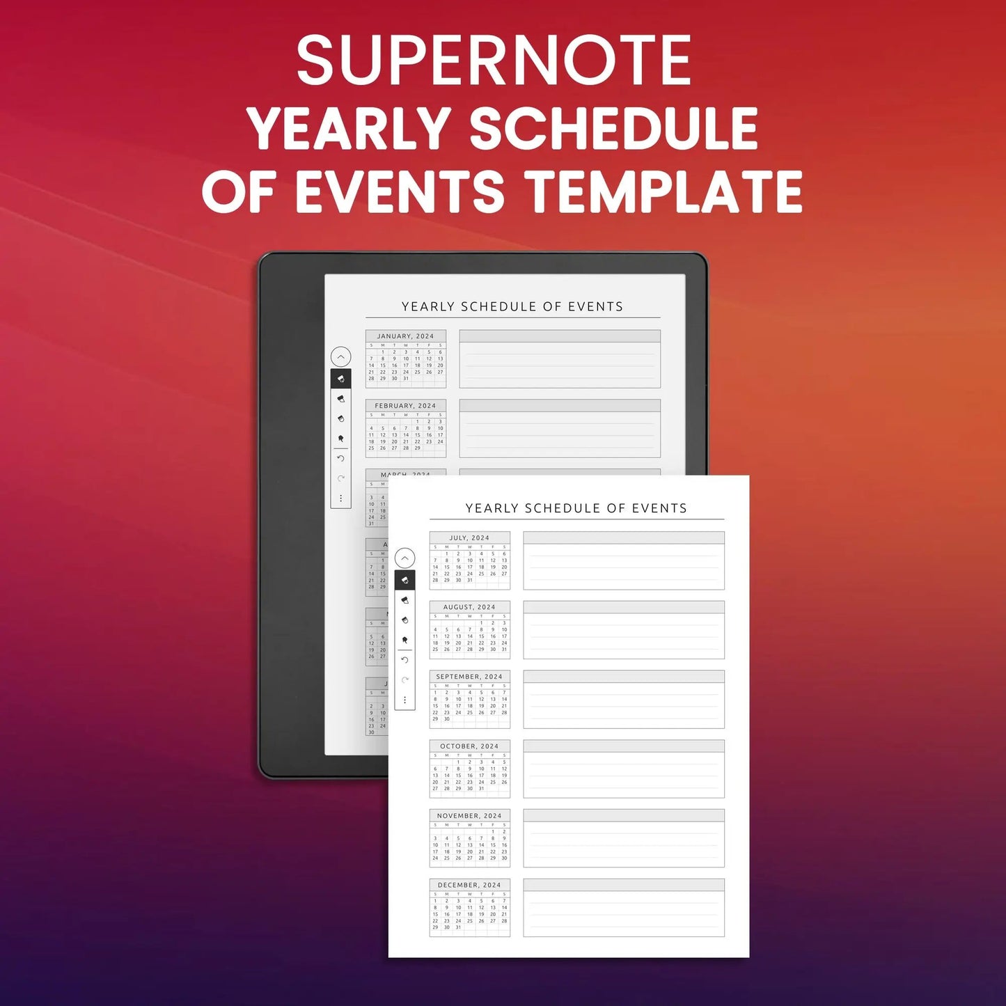 Supernote Yearly Schedule of Events Template Planner Template CreativeRino