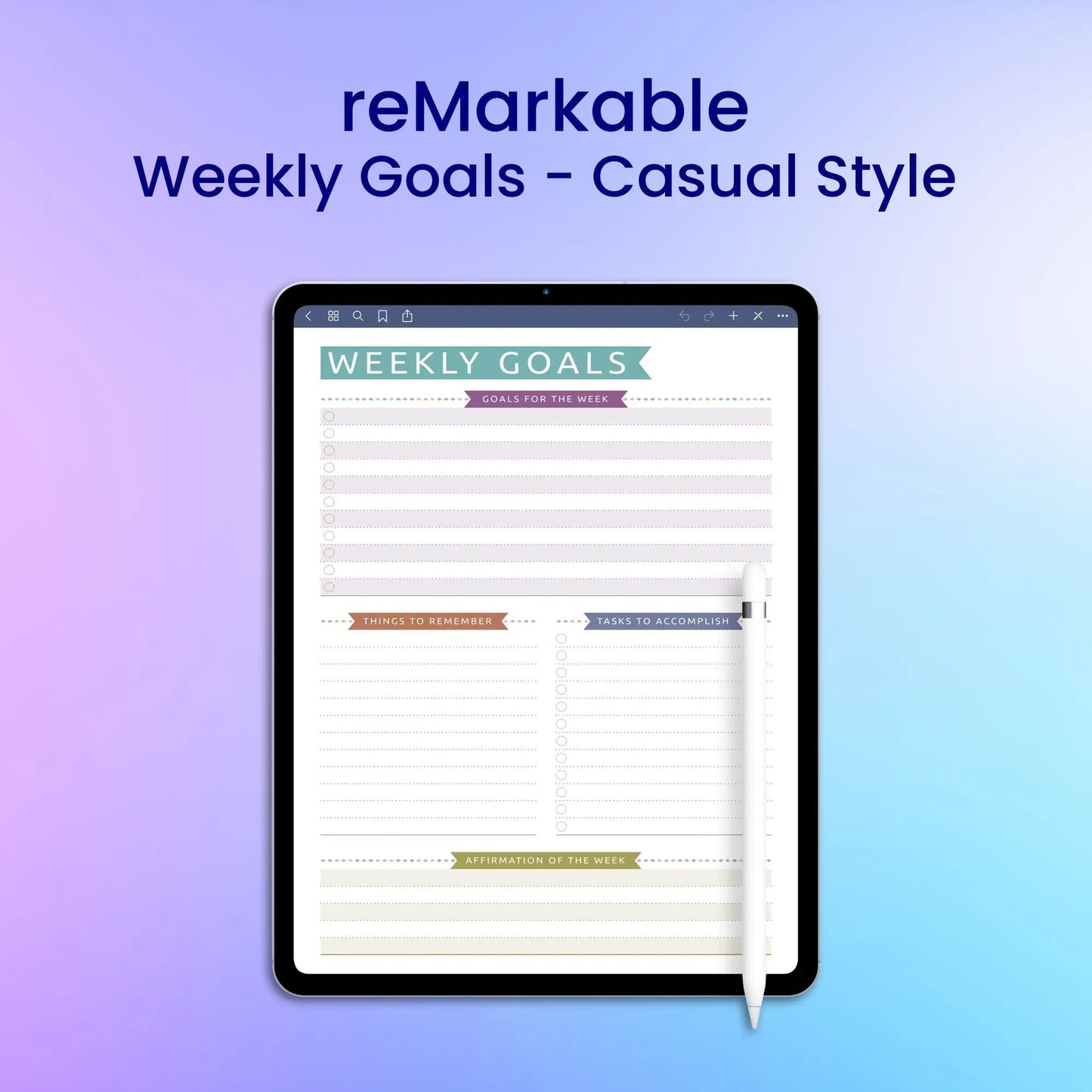 reMarkable 2 Weekly Goals - Casual Style Planner Template My Store