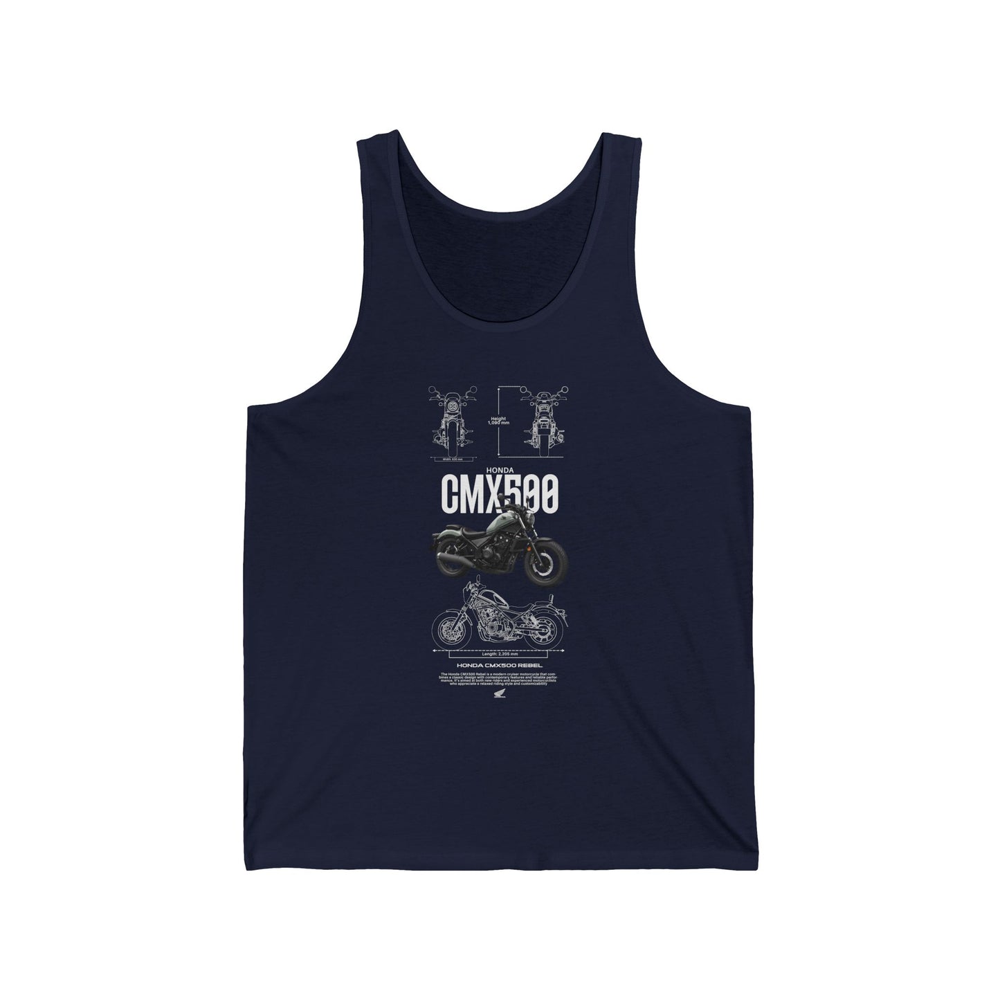 Honda CMX500 Rebel Motorcycle Adventure Unisex Jersey Tank - Cool Graphic T-shirt for Riders - CreativeRino