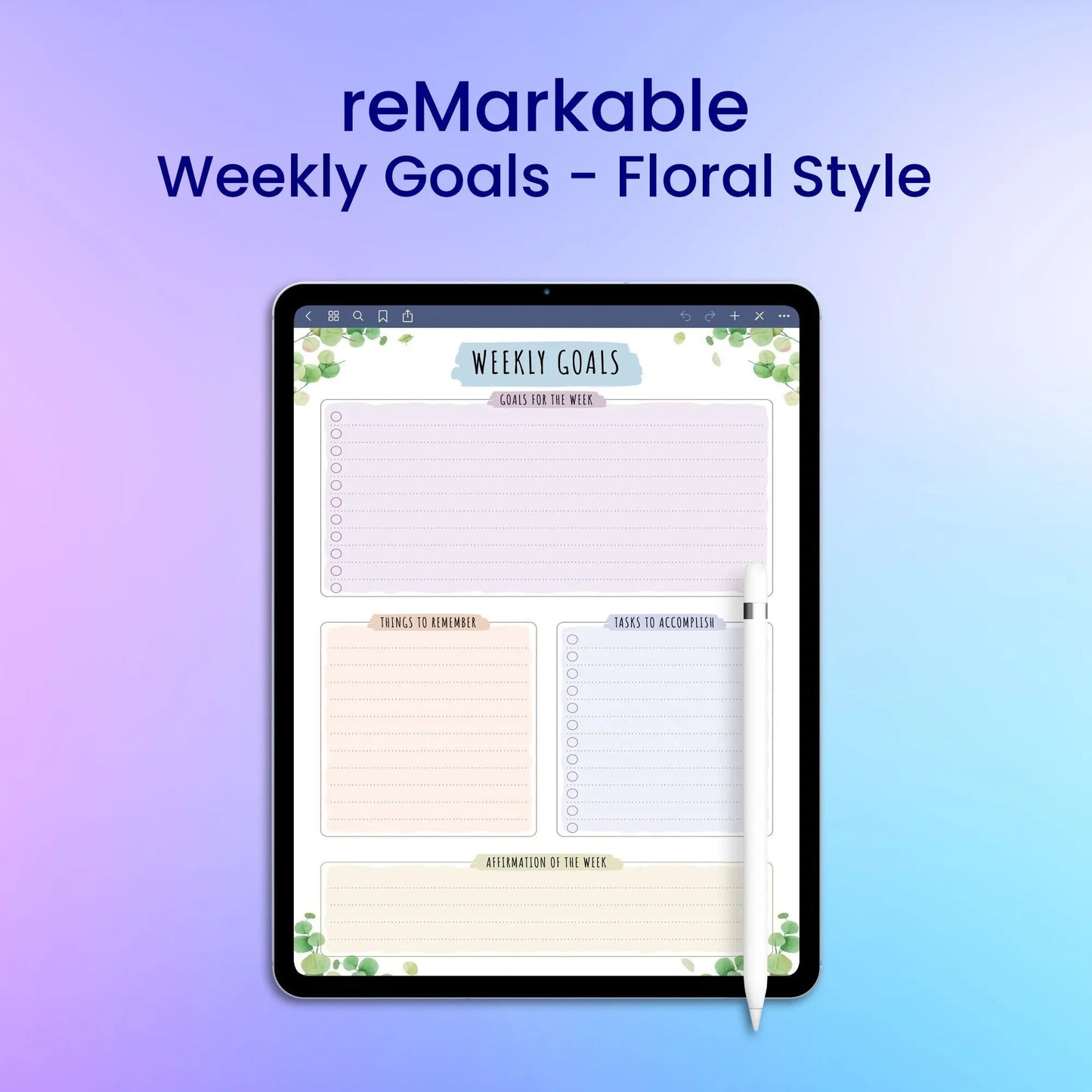 reMarkable 2 Weekly Goals - Floral Style Planner Template My Store