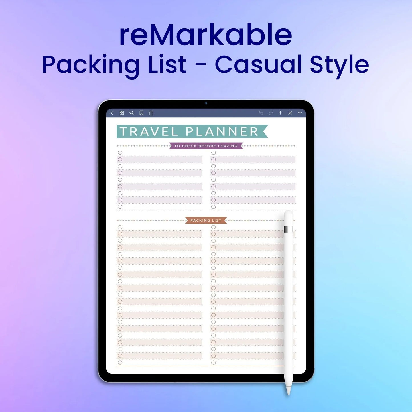 reMarkable 2 Packing List - Casual Style Planner Template My Store