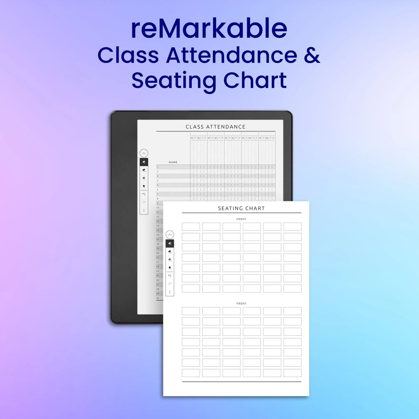 reMarkable 2 Class Attendance & Seating Chart Planner Template My Store