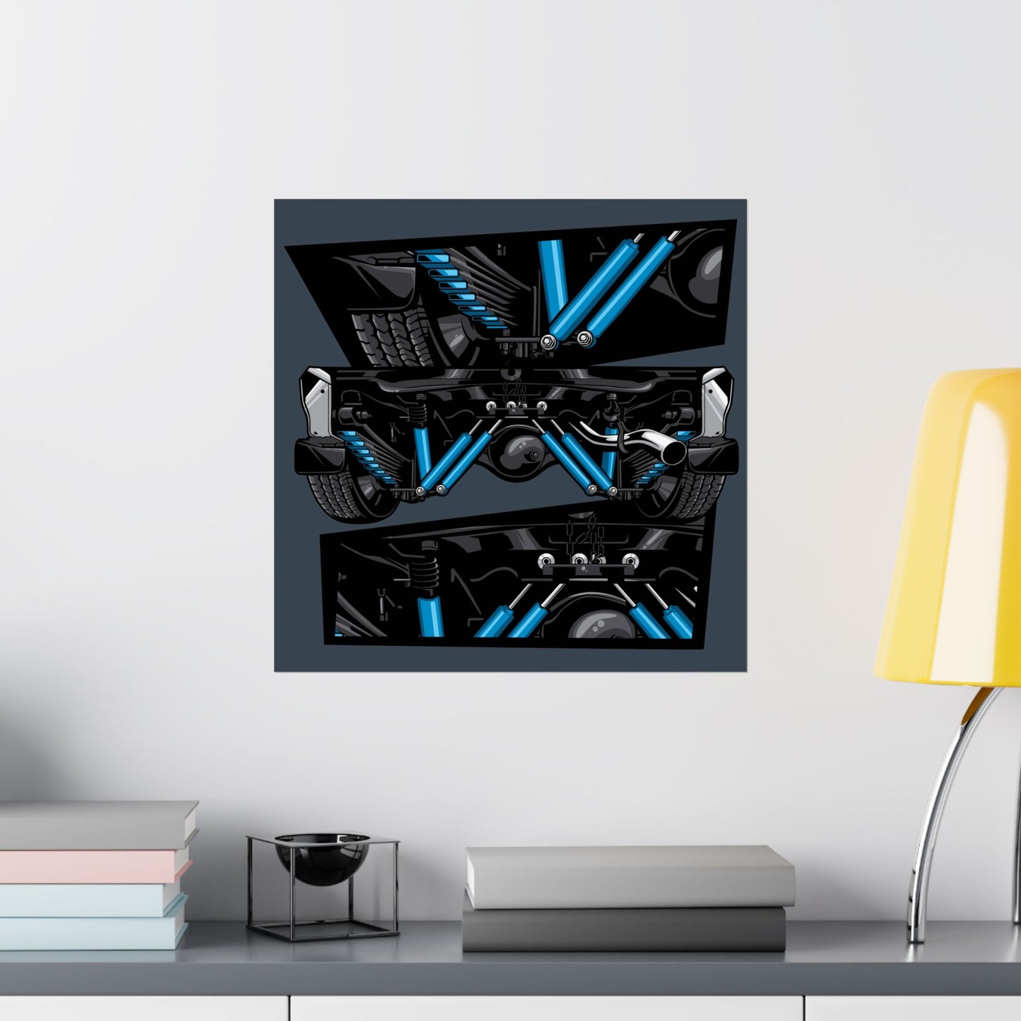 Automotive Matte Square Posters - Dynamic Car Suspension Art for Gearheads - CreativeRino