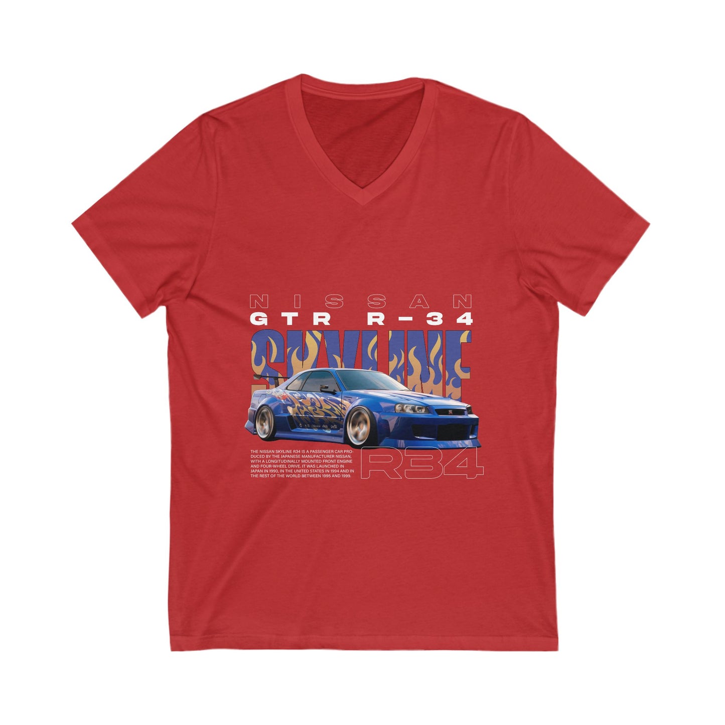 Nissan GTR R-34 V-Neck Tee - Perfect for Car Enthusiasts & Motorsports Fans - CreativeRino