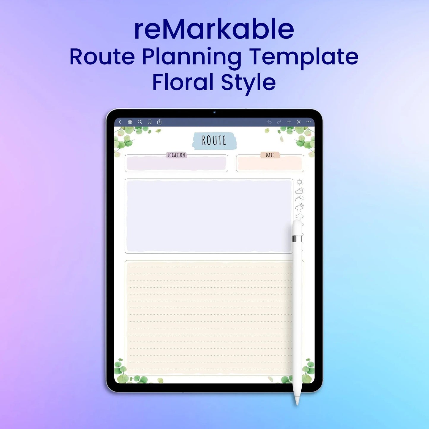 reMarkable 2 Route Planning Template - Floral Style Planner Template My Store