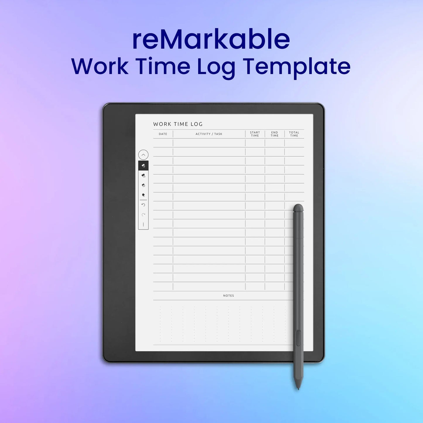 reMarkable 2 Work Time Log Template Planner Template My Store
