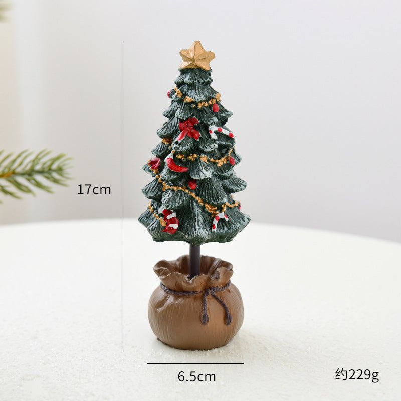Miniature Resin Christmas Tree Ornament | Desktop Holiday Scene Decoration & Gift