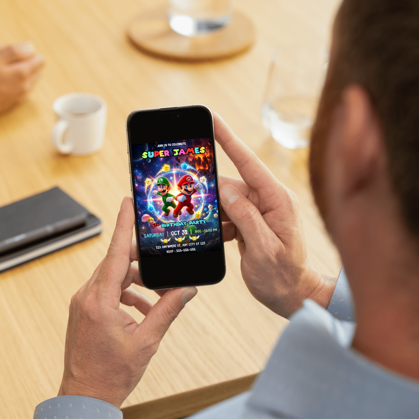 Luigi Super Mario Galaxy Birthday Invitation, Luigi Birthday Invite, Editable Outer Space Party Invite Canva Template CreativeRino