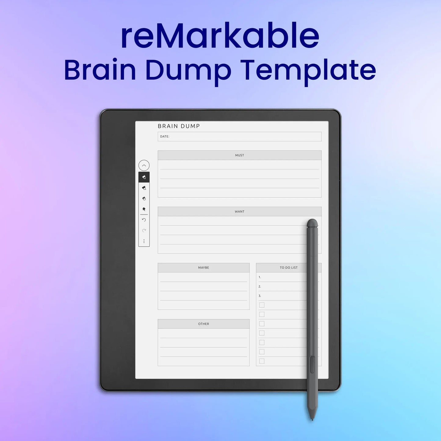 reMarkable 2 Brain Dump Template Planner Template My Store