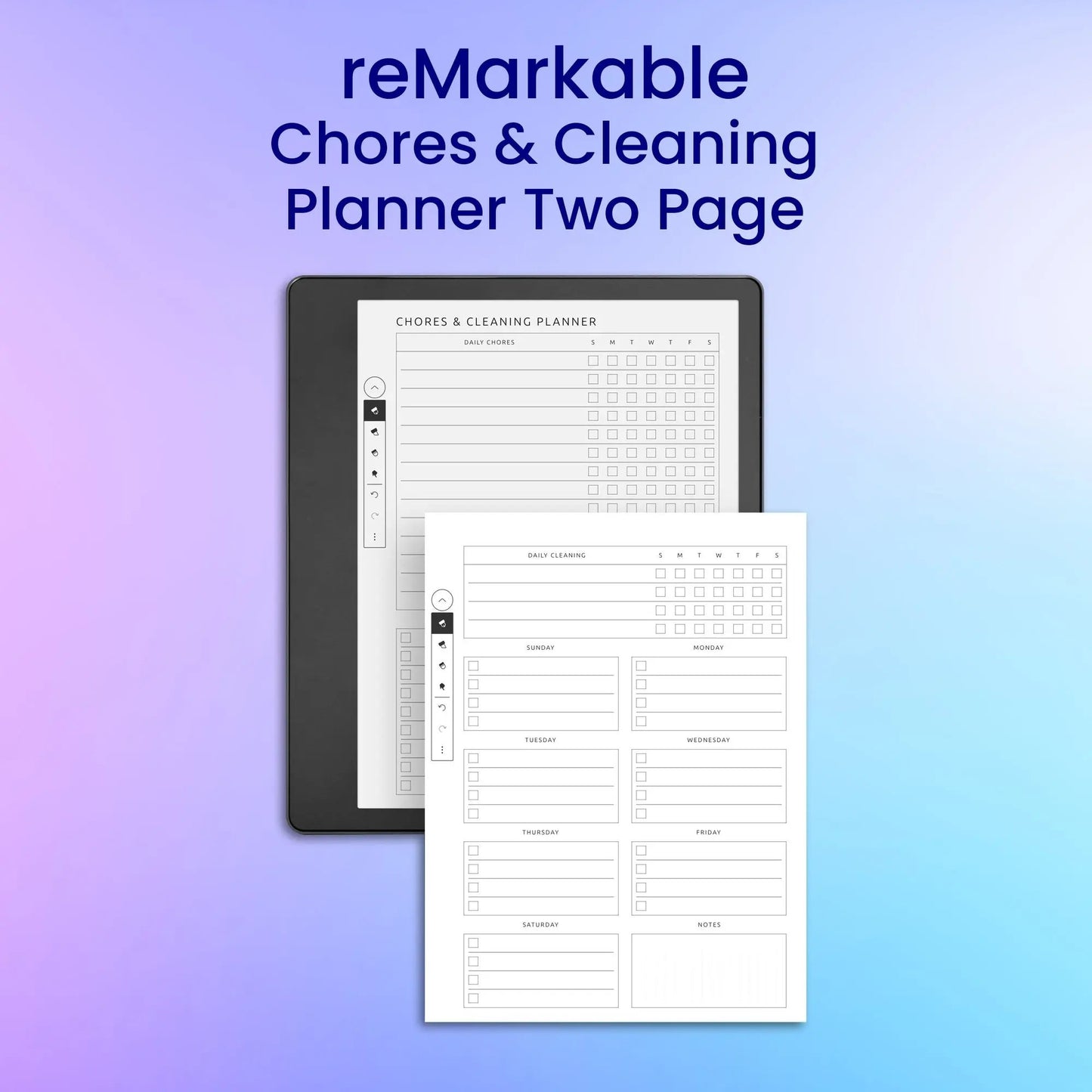 reMarkable 2 Chores & Cleaning Planner Two Page Planner Template My Store