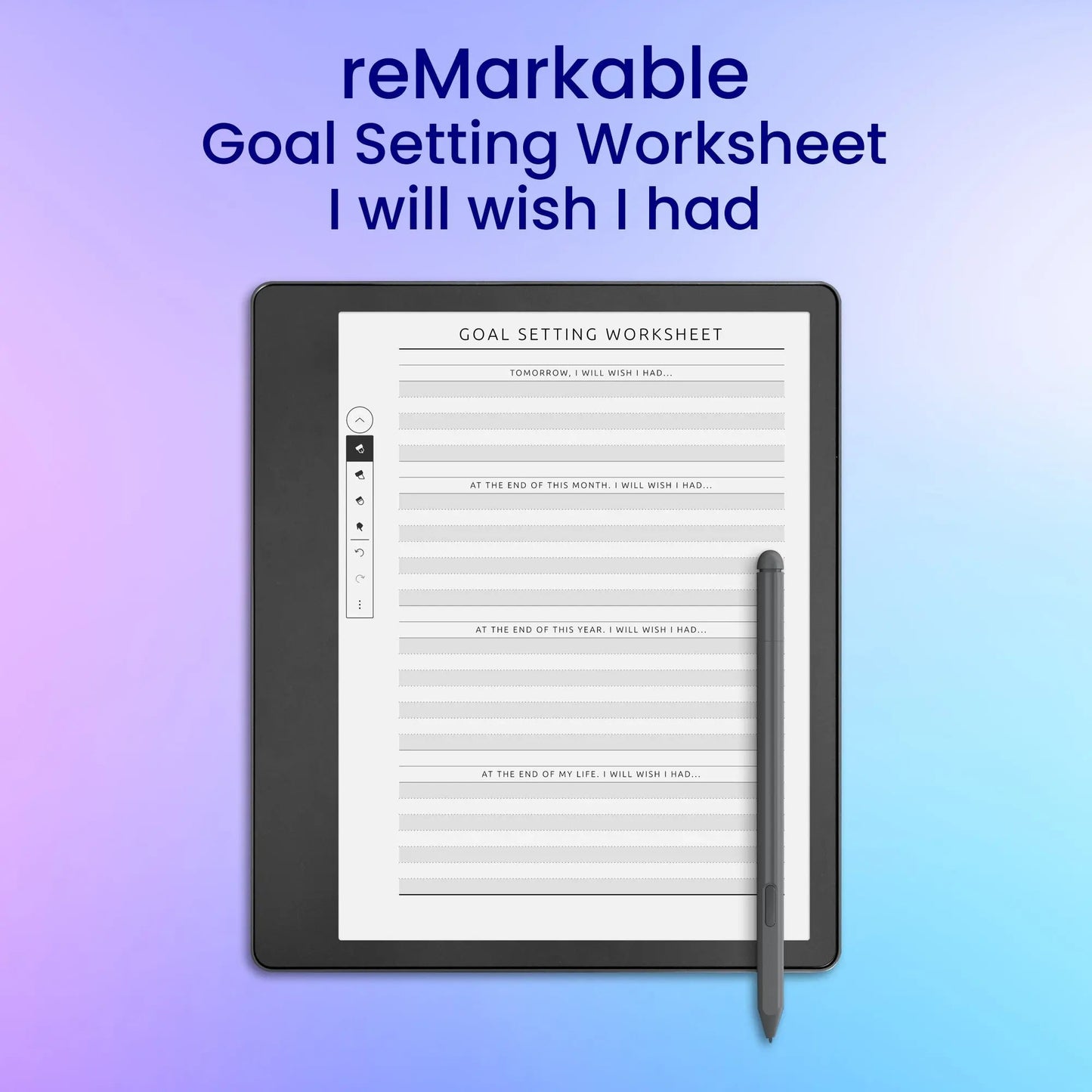 reMarkable 2 Goal Setting Worksheet - I will wish I had Planner Template My Store