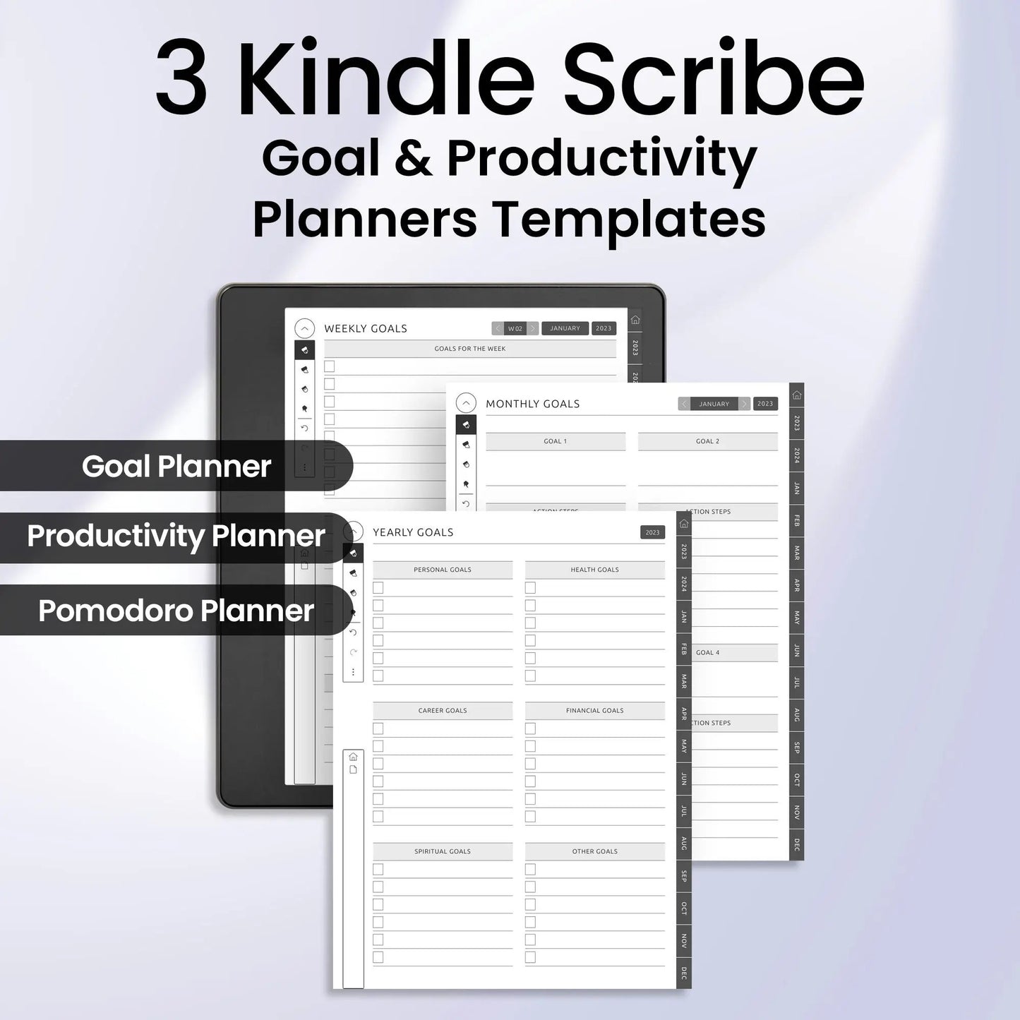 3 Kindle Scribe Goal & Productivity Planner Template Bundle CreativeRino