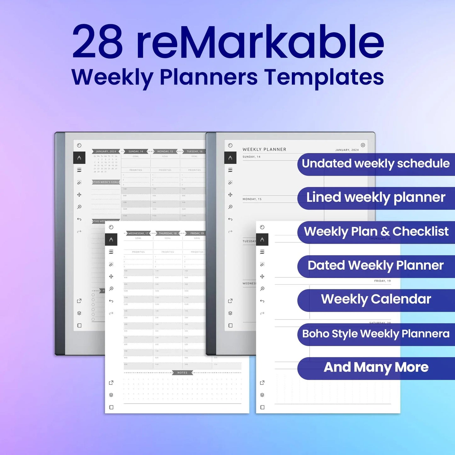 28 reMarkable 2 Weekly Planners Template Bundle My Store