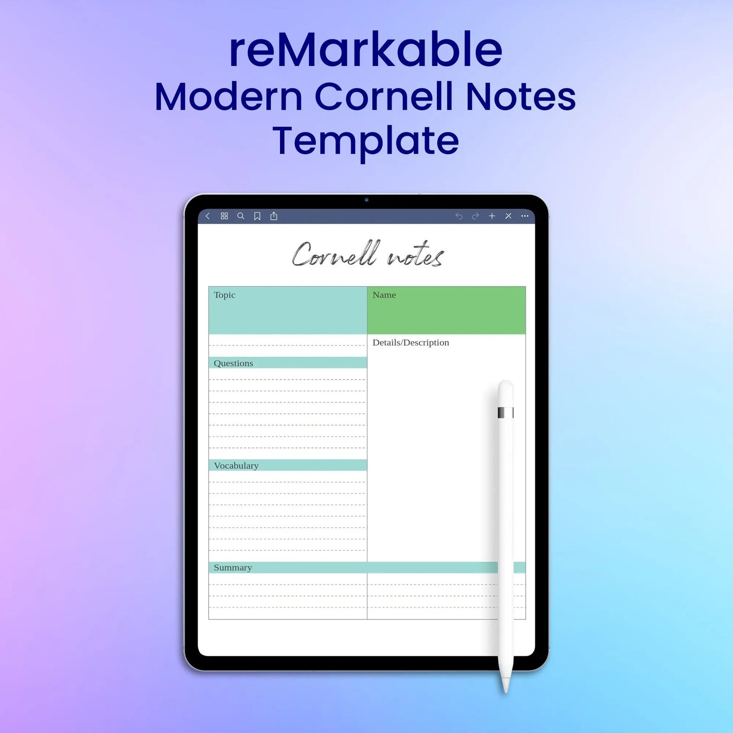 reMarkable 2 Modern Cornell Notes Template Planner Template My Store