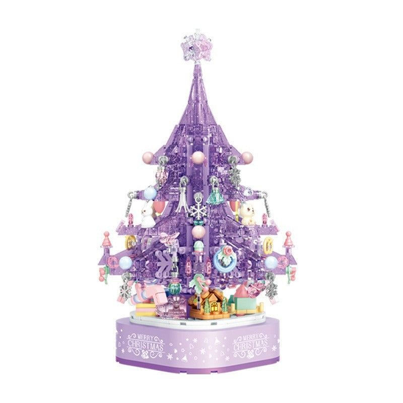 Dreamy Purple Crystal Christmas Tree Music Box Toy | DIY LED Building Blocks Gift for Girls eprolo