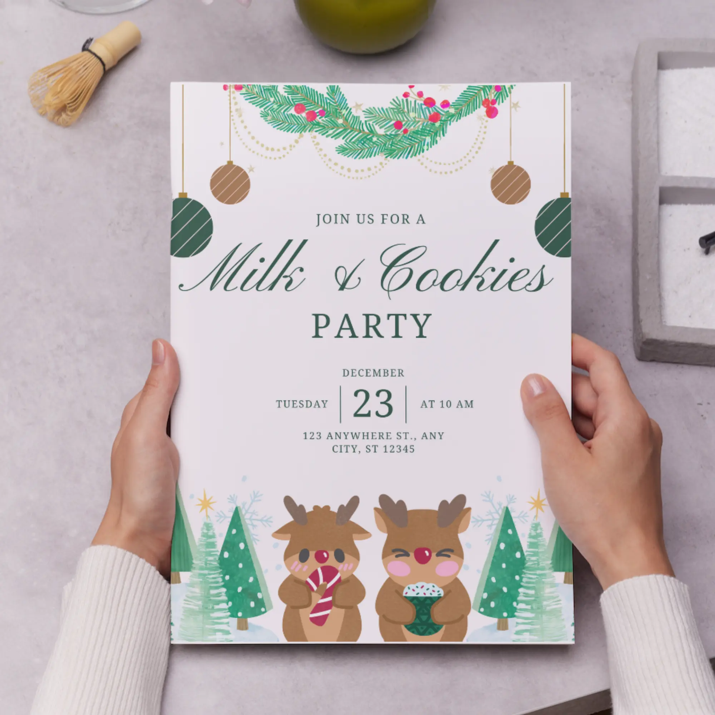 Milk and Cookies Christmas Invitation Template - CreativeRino