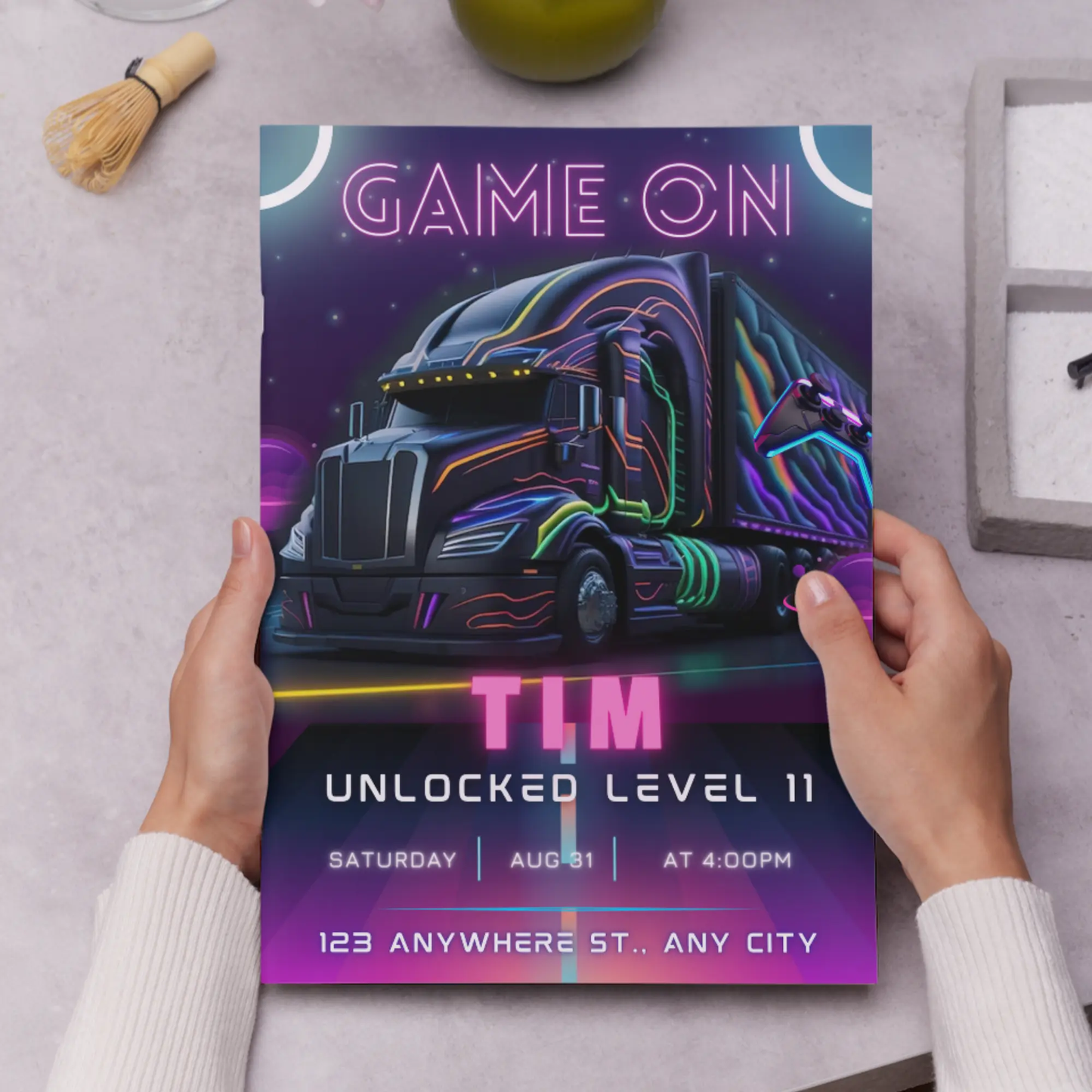 Game Truck Gaming Birthday Invitation Template - CreativeRino