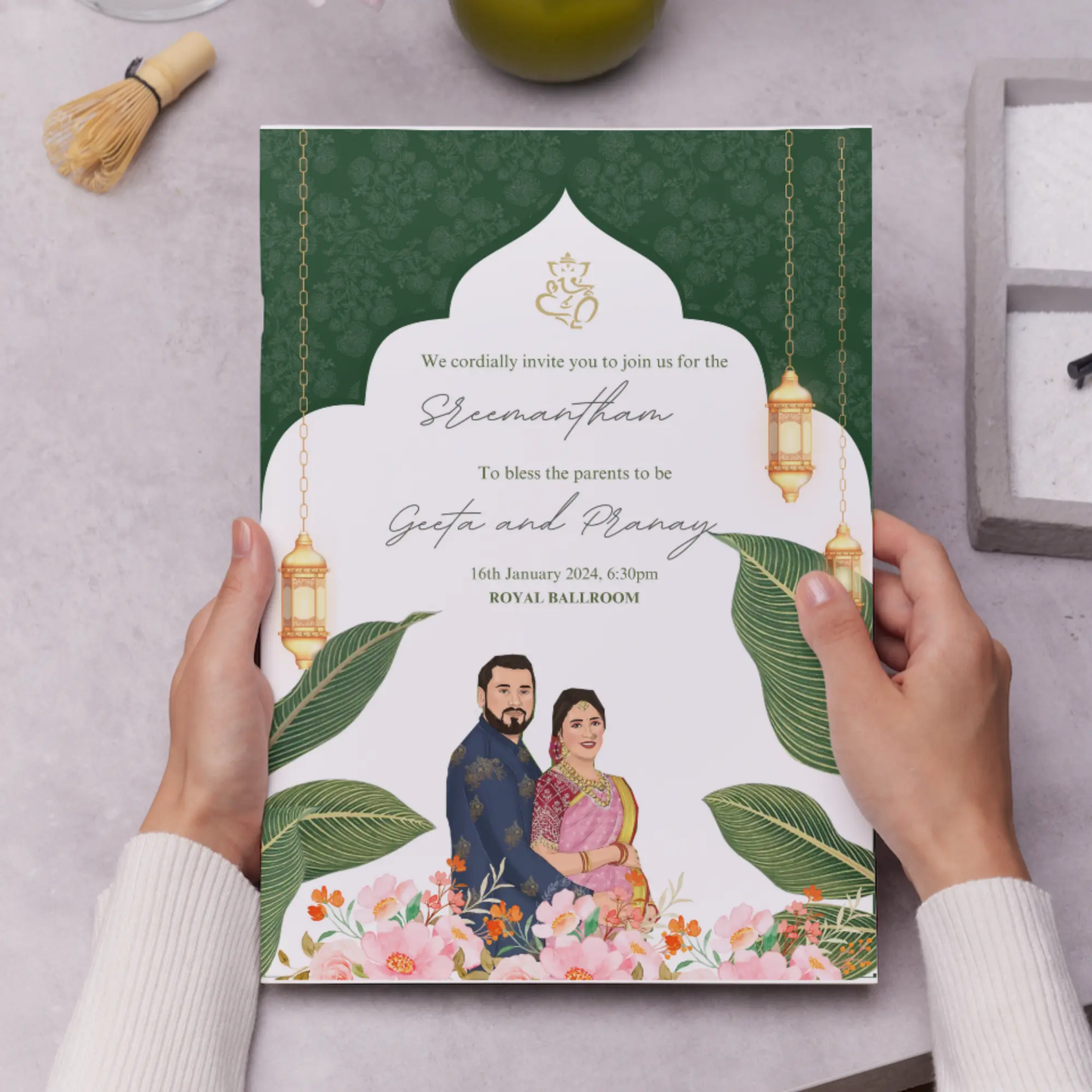Indian Baby Shower Invitation Template | Seemantham Valaikappu Godh Bharai Ceremony Invite - CreativeRino