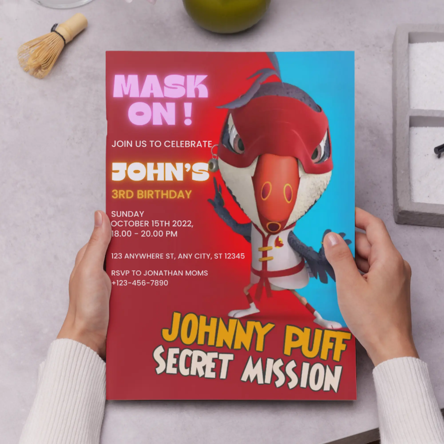 Johnny Puff Birthday Invitation Template - CreativeRino
