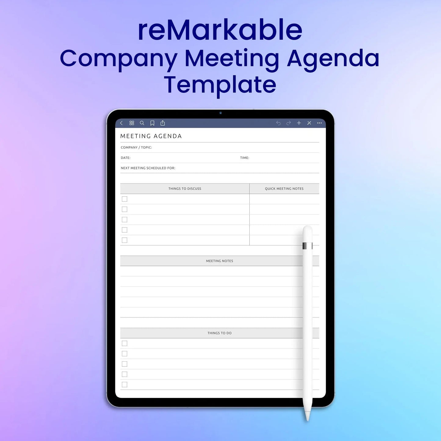 reMarkable 2 Company Meeting Agenda Template Planner Template My Store