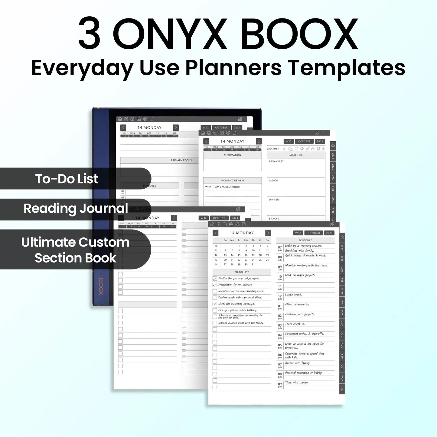 3 Onyx Boox Everyday Use Planners Template Bundle CreativeRino