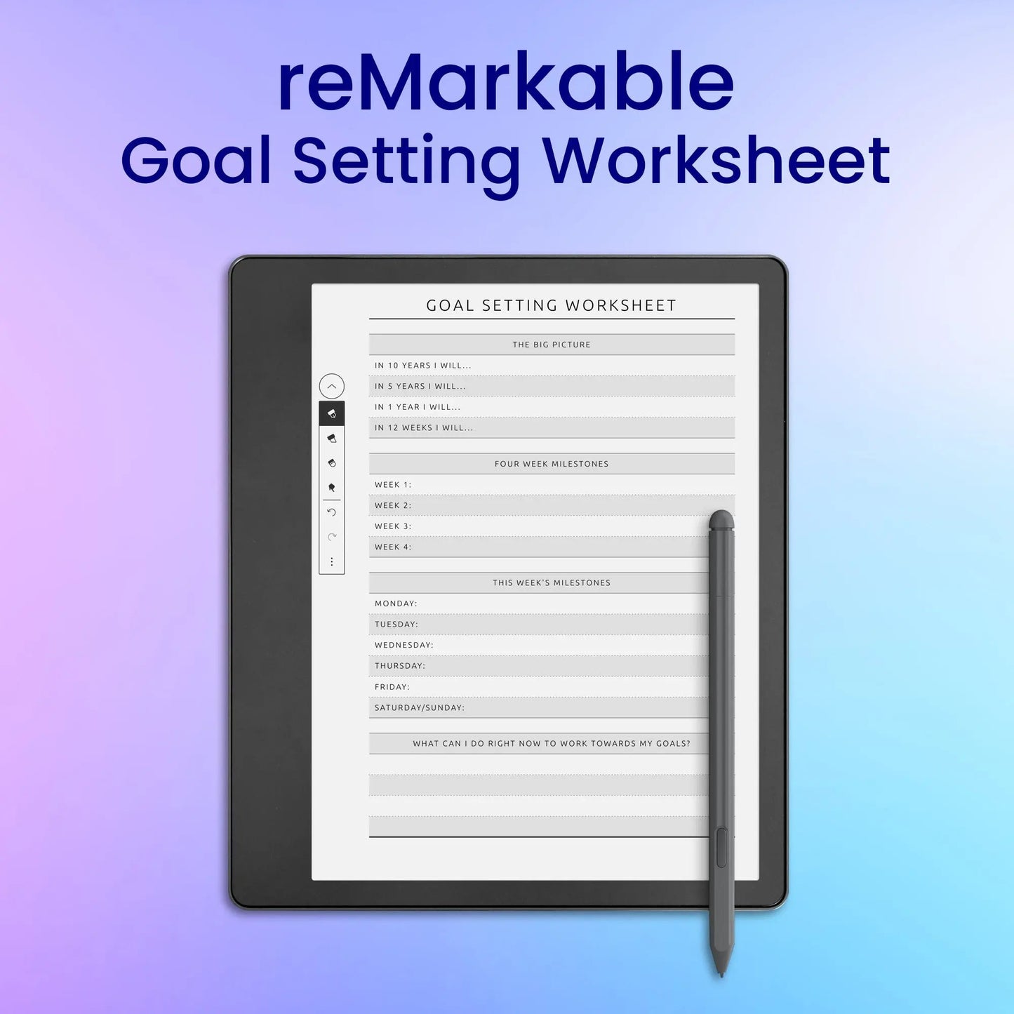 reMarkable 2 Goal Setting Worksheet Planner Template My Store