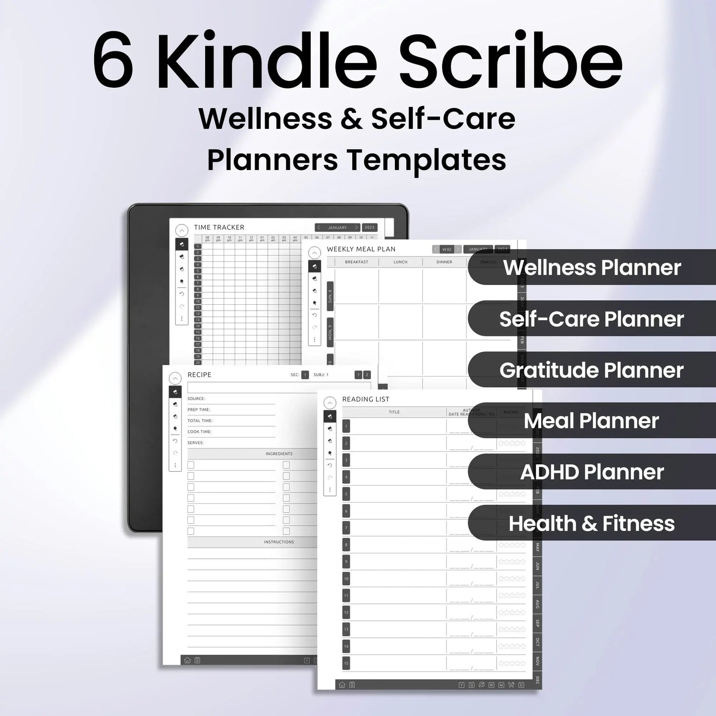 6 Kindle Scribe Kindle Scribe Wellness & Self-Care Planner Template Bundle CreativeRino