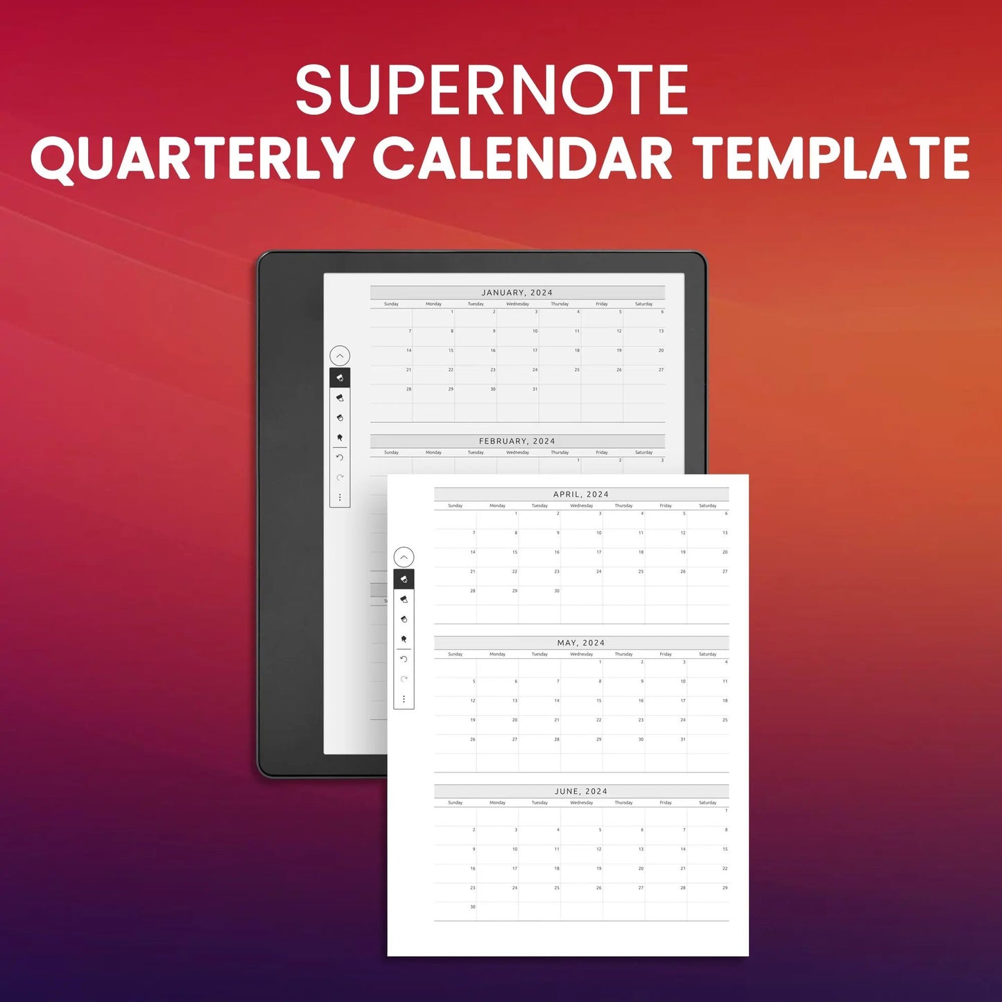 Supernote Quarterly Calendar Template Planner Template CreativeRino