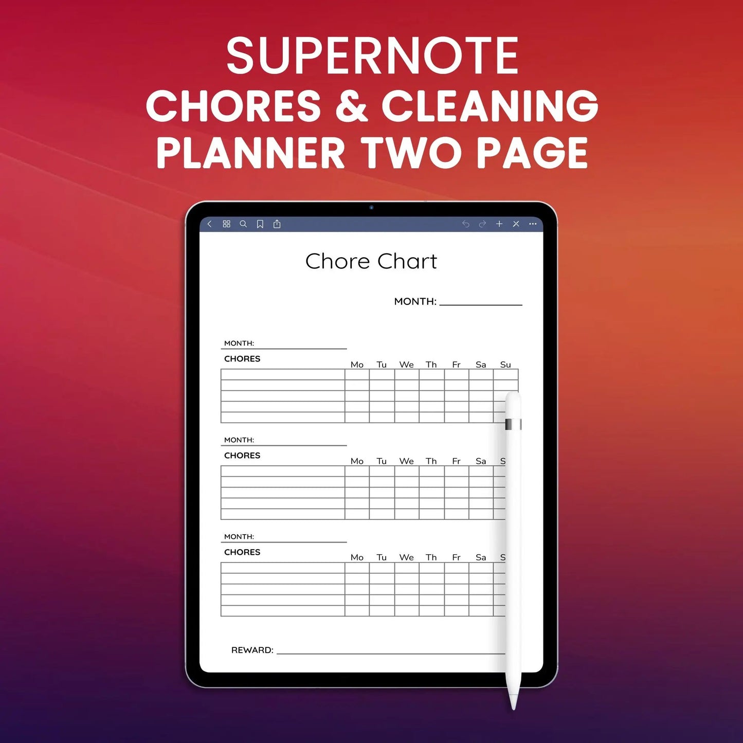 Supernote Simple Monthly Chore Chart Template Planner Template CreativeRino