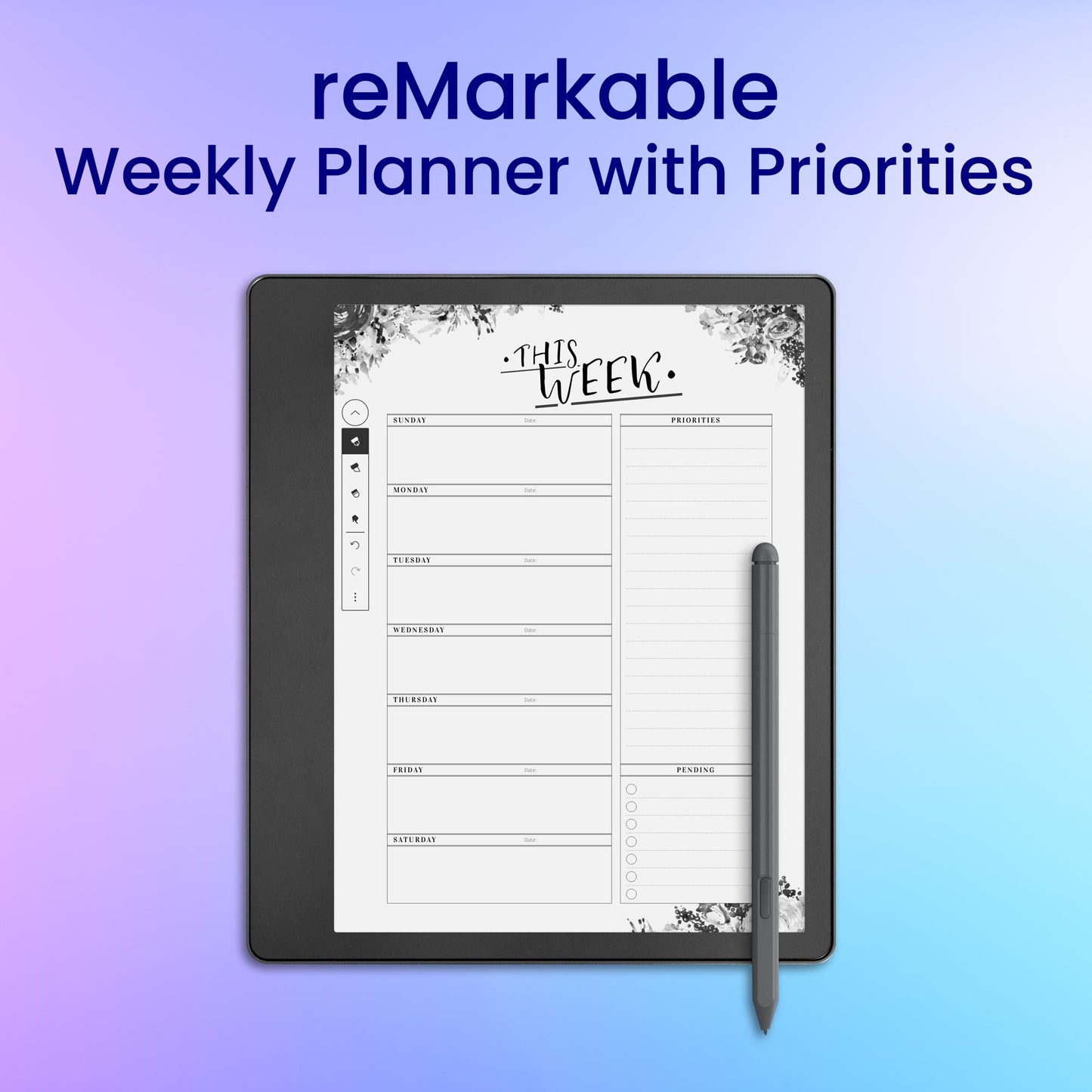reMarkable 2 Weekly Planner with Priorities Planner Template My Store