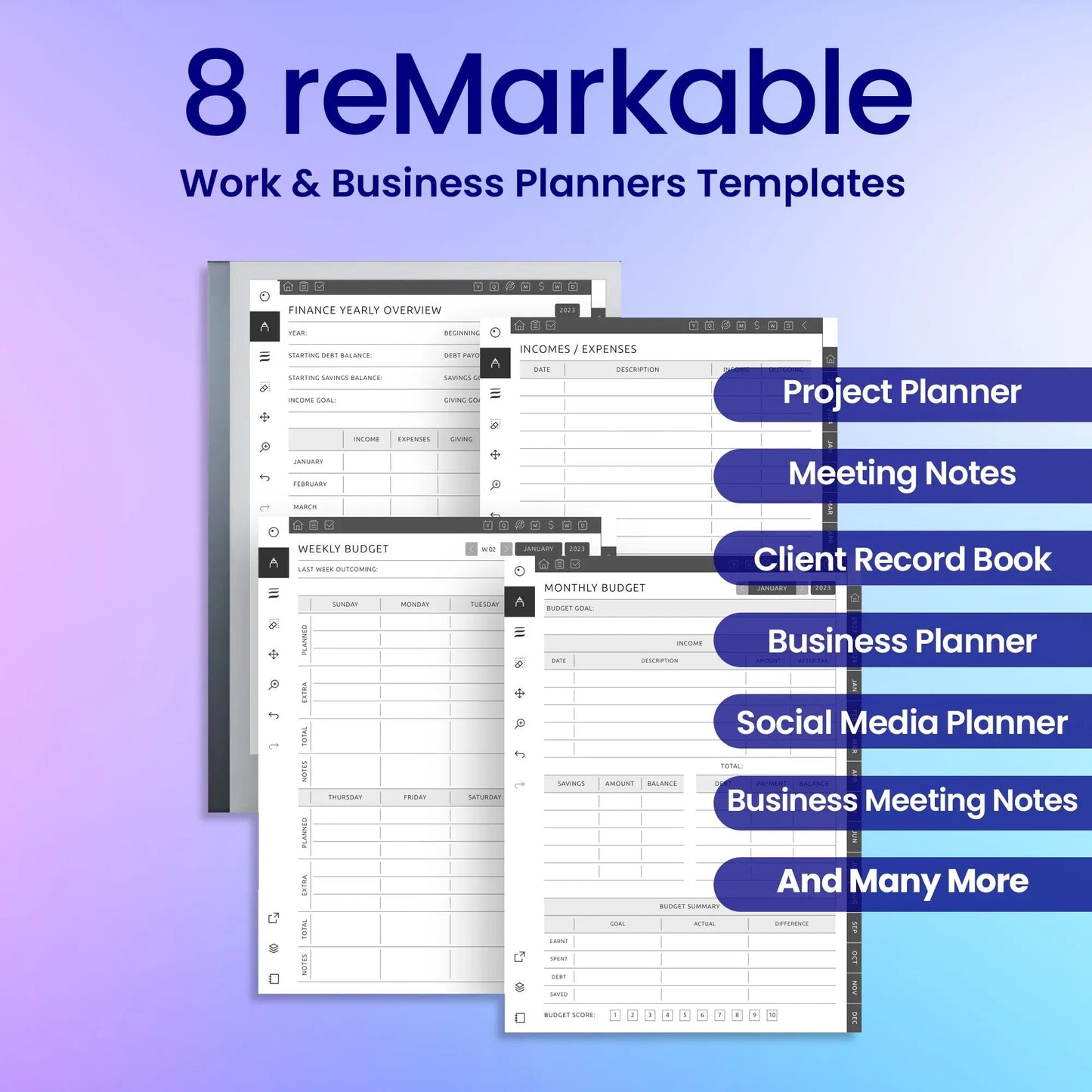 8 reMarkable 2 Work & Business Planners Template Bundle My Store