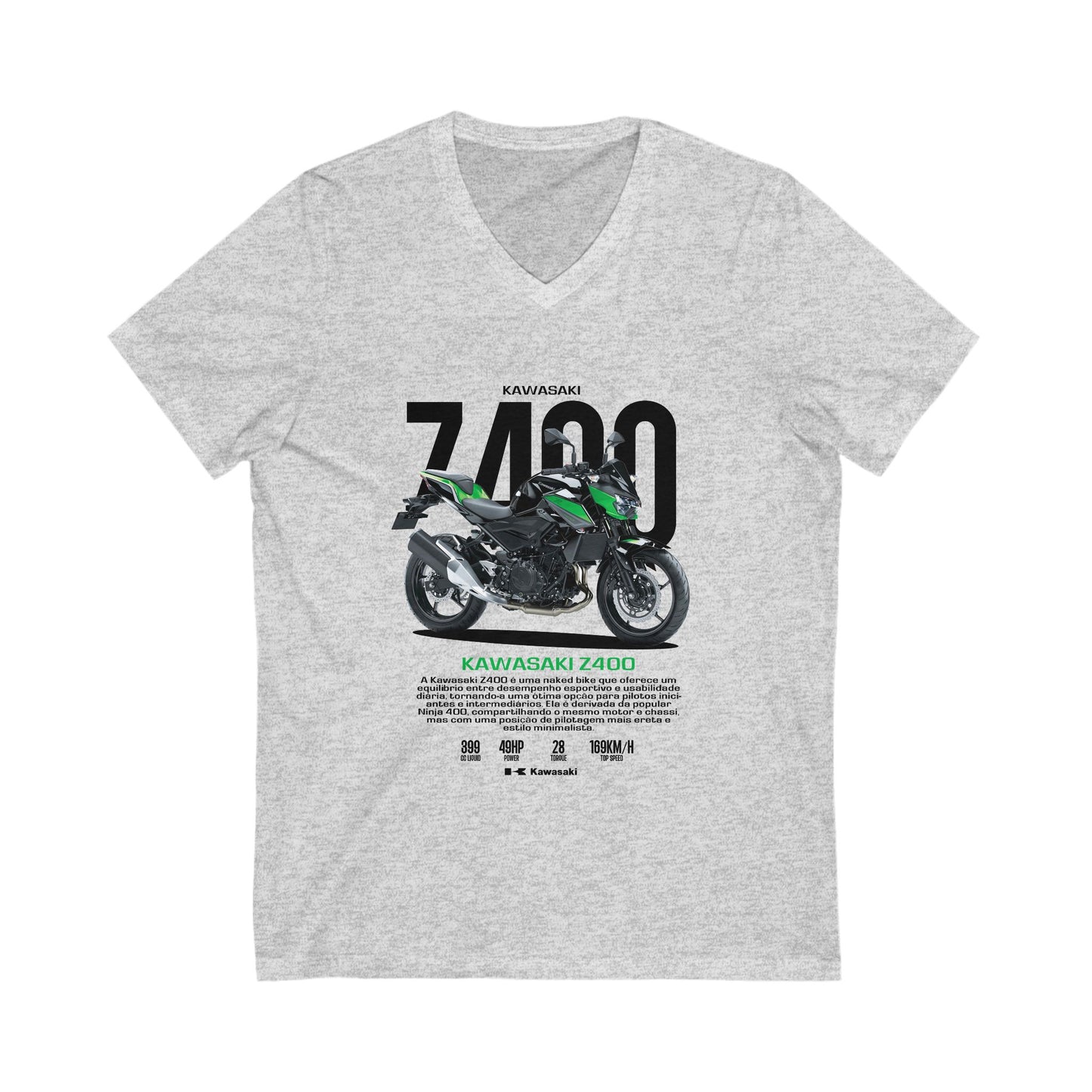 Kawasaki Z400 V-Neck T-shirt for Motorcycle Enthusiasts - CreativeRino