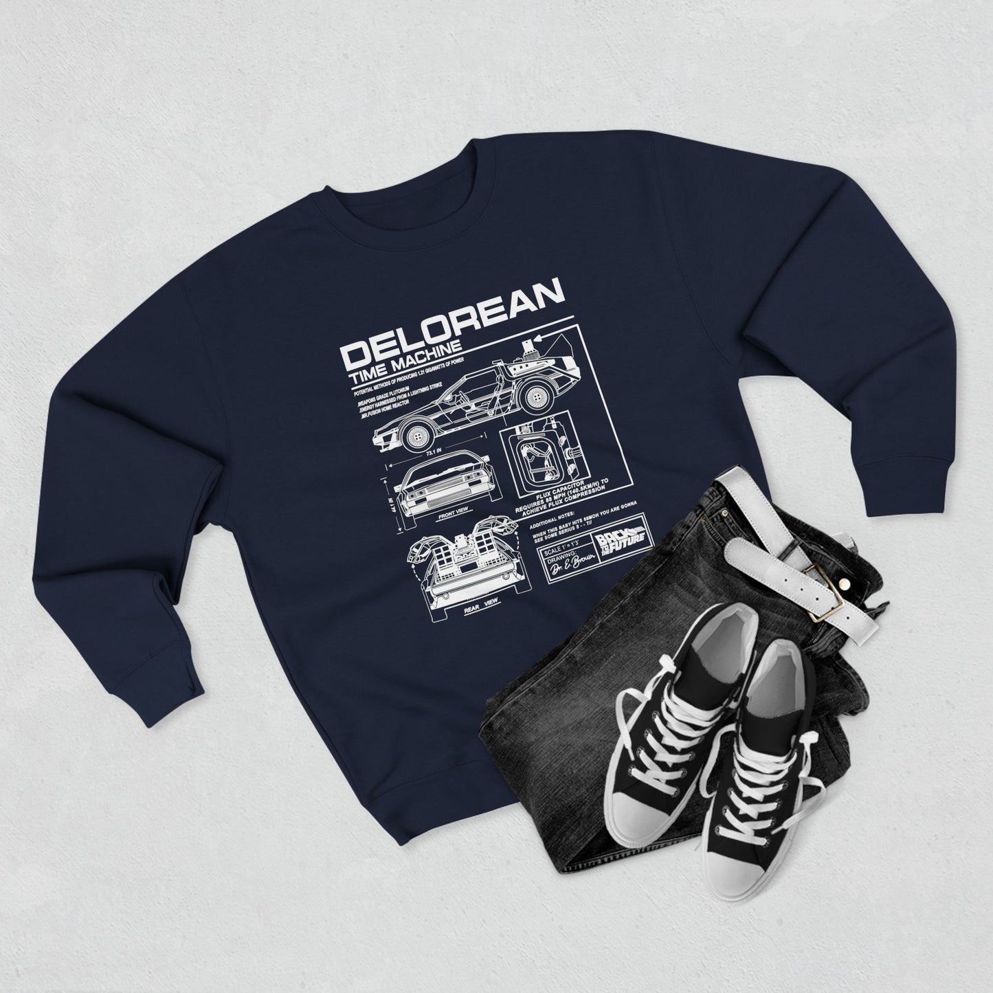 Delorean Time Machine Unisex Crewneck Sweatshirt - Retro Movie Apparel - CreativeRino