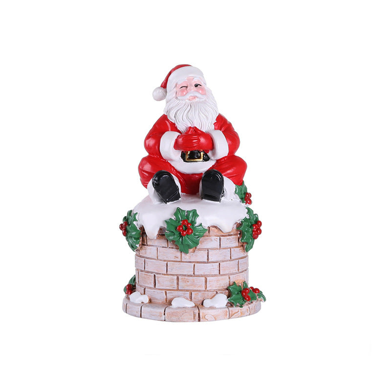 Santa Claus Sitting on Chimney Resin Figurine | Indoor/Outdoor Christmas Scene Ornament