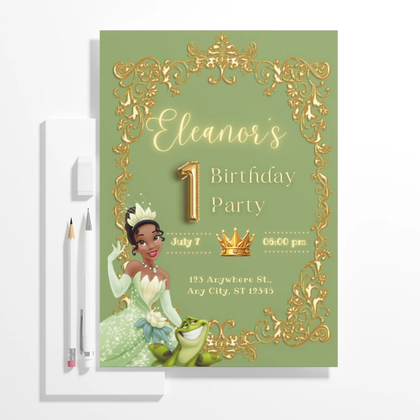 Princess Tiana Birthday Invitation Template - CreativeRino