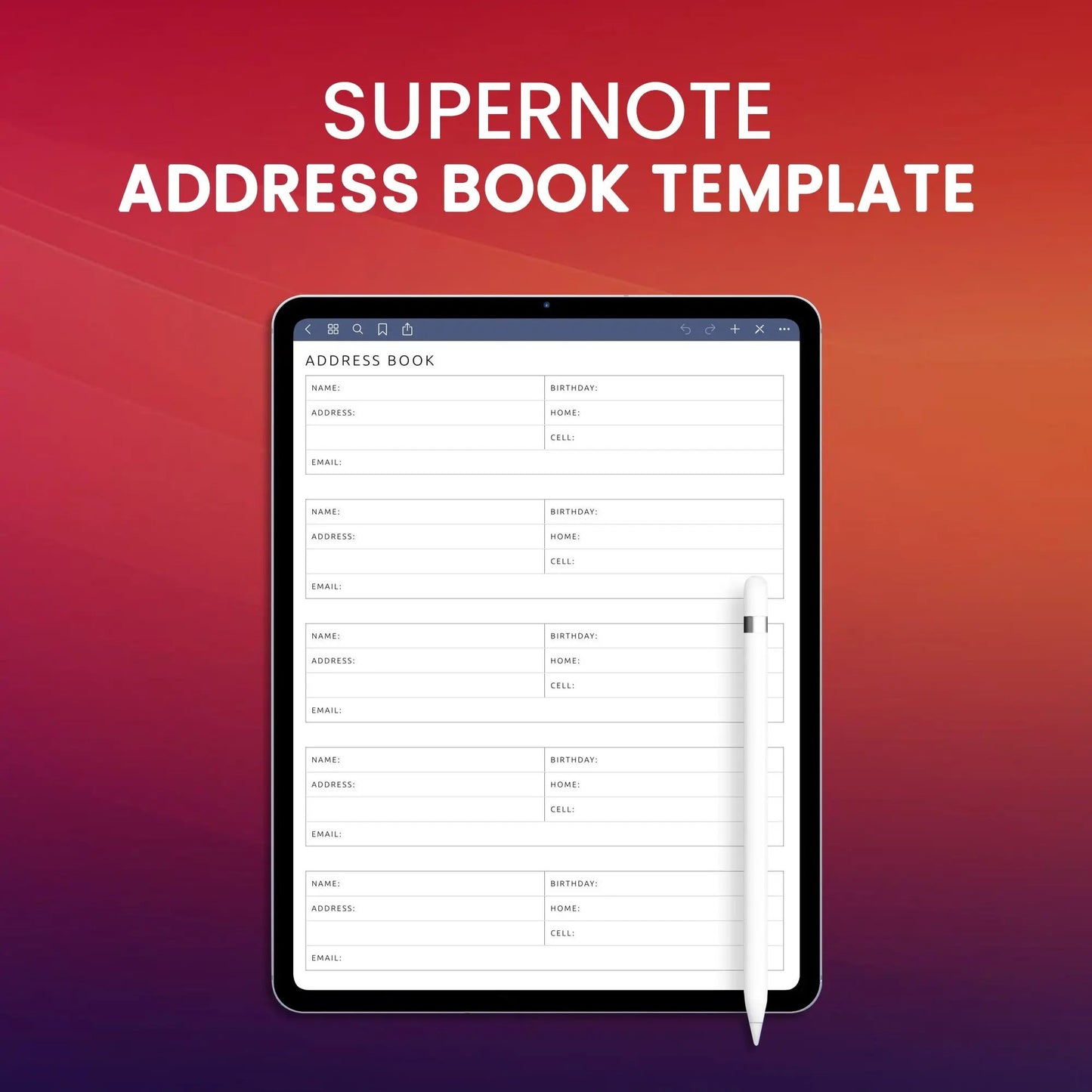 Supernote Address Book Template Planner Template CreativeRino