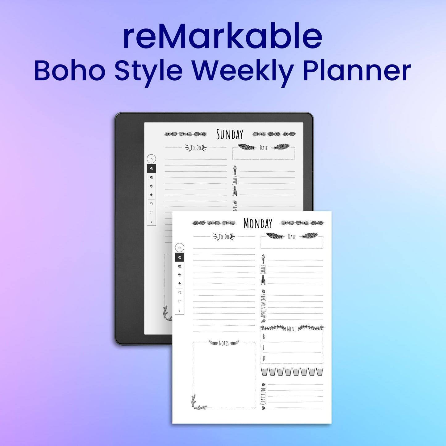 reMarkable 2 Boho Style Weekly Planner Template My Store