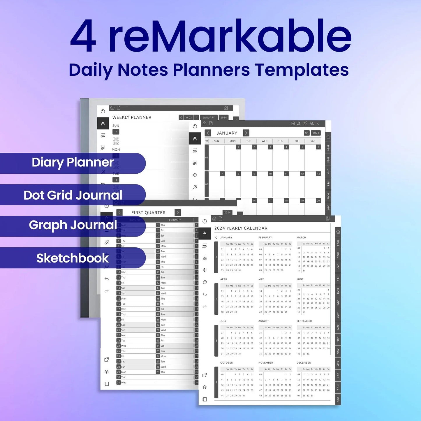 4 reMarkable 2 Daily Notes Planners Template Bundle My Store