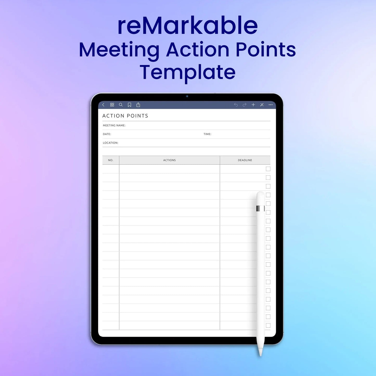 reMarkable 2 Meeting Action Points Template Planner Template My Store