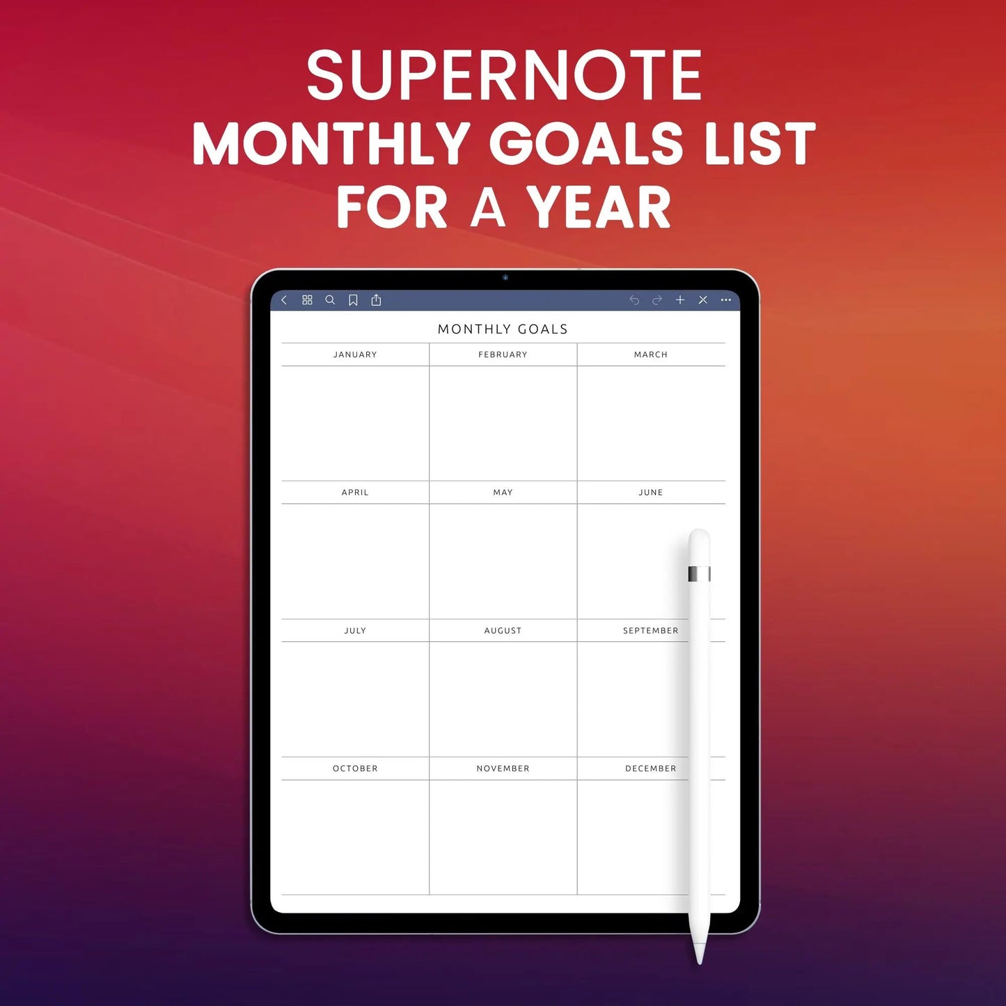 Supernote Monthly Goals List for a Year Planner Template CreativeRino