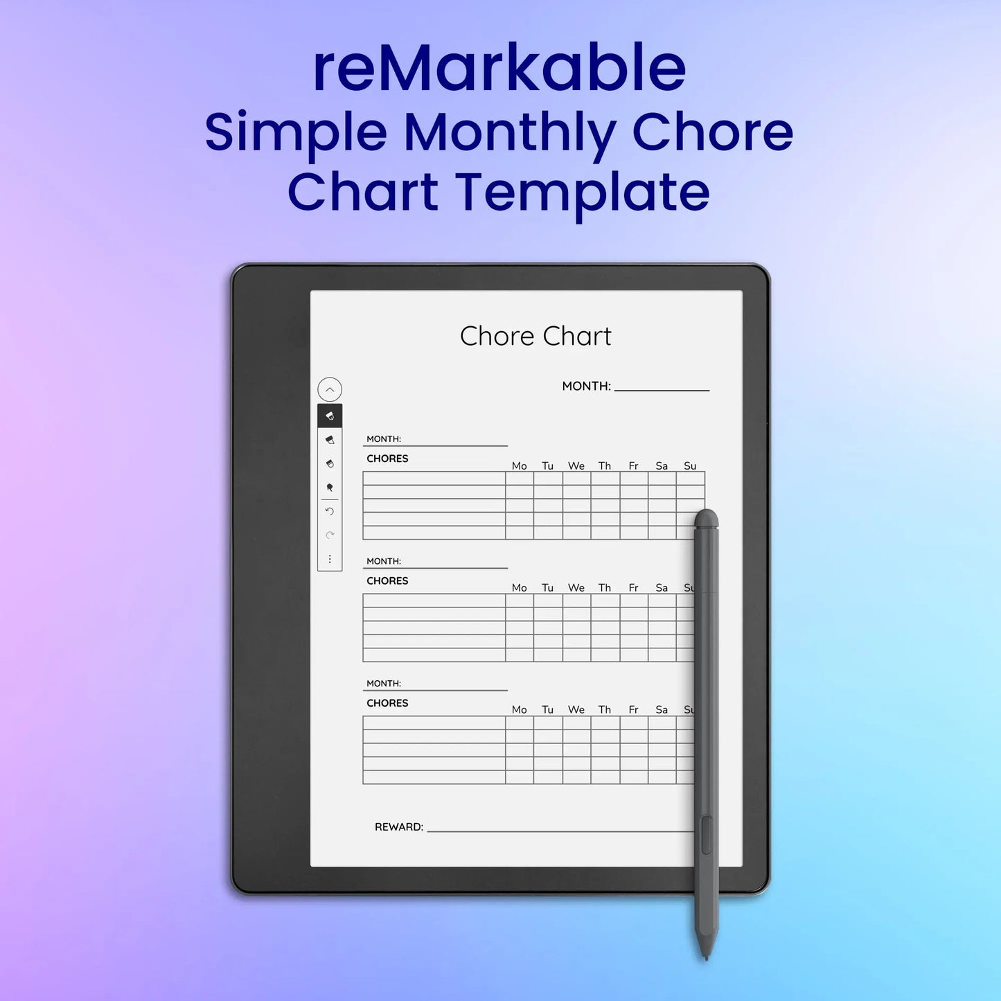 reMarkable 2 Simple Monthly Chore Chart Template Planner Template My Store