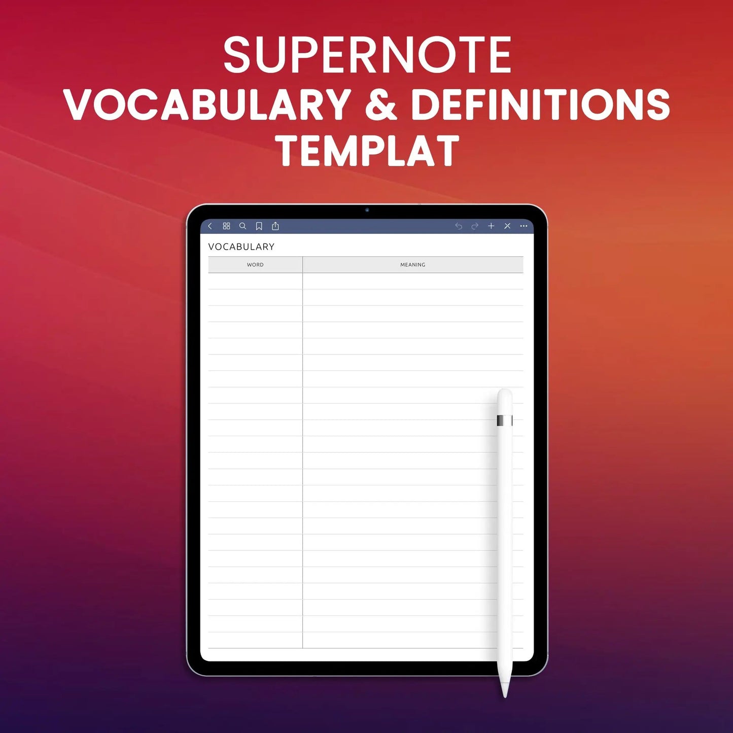Supernote Vocabulary & Definitions Template Planner Template CreativeRino