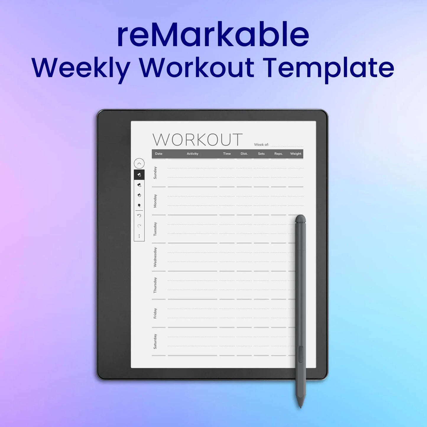 reMarkable 2 Weekly Workout Template Planner Template My Store