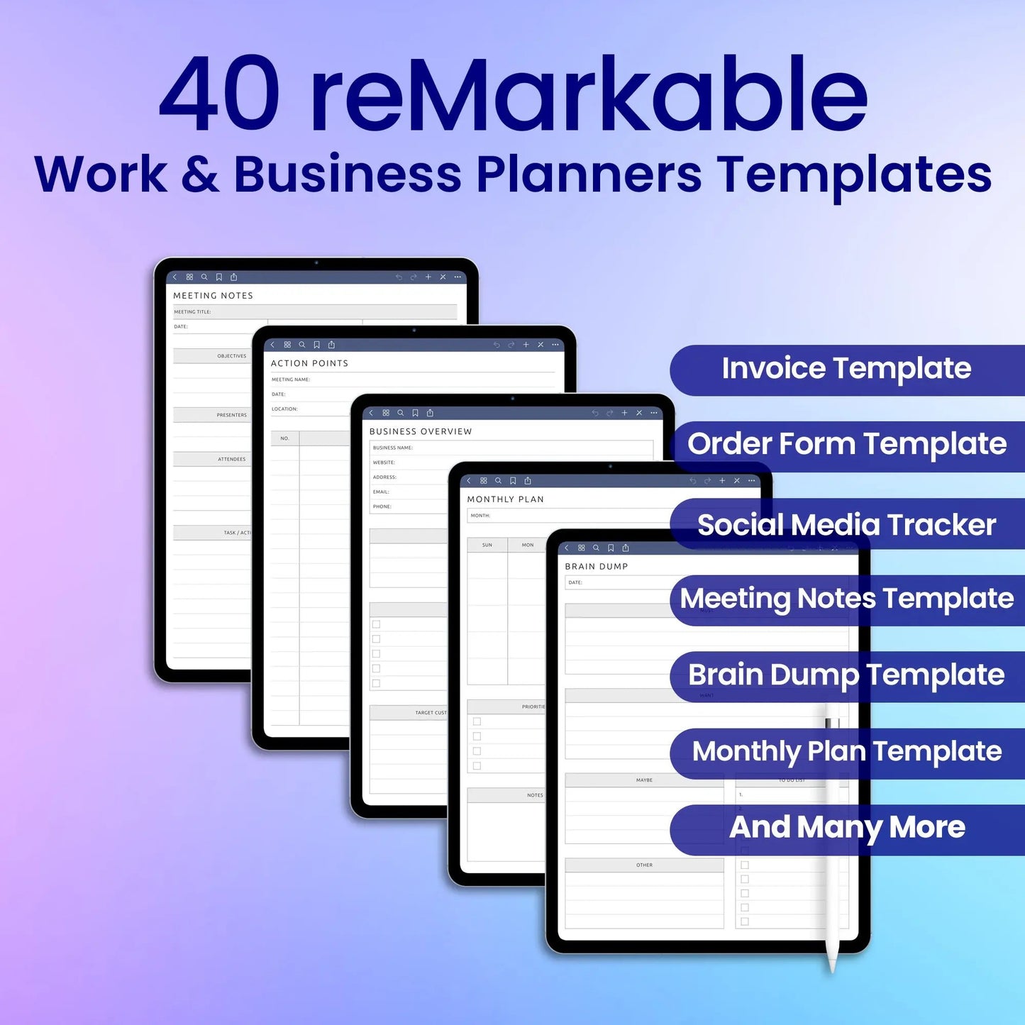40 reMarkable 2 Work & Business Planners Template Bundle My Store