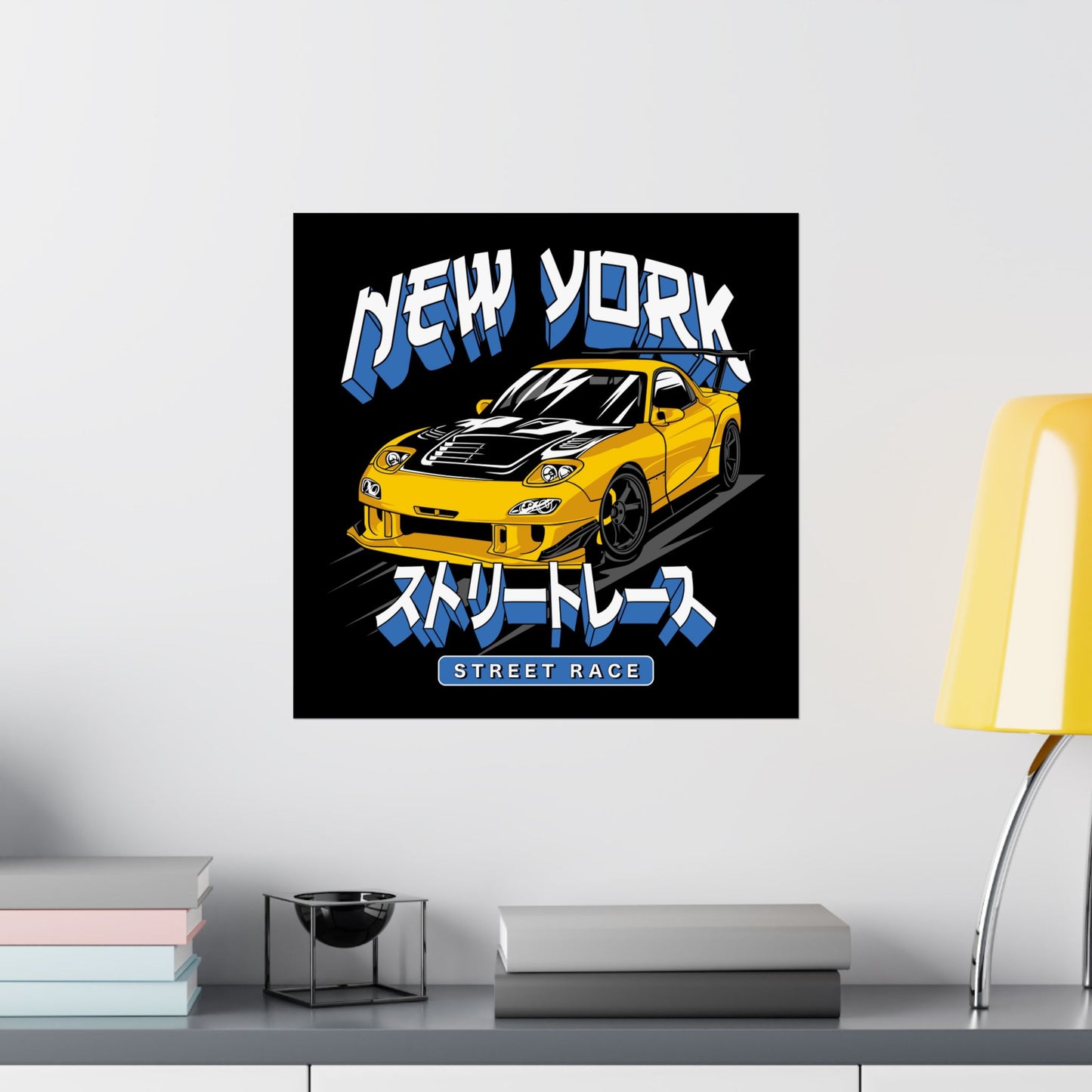 New York Street Race Matte Square Poster - Vibrant Car Art for Auto Enthusiasts - CreativeRino