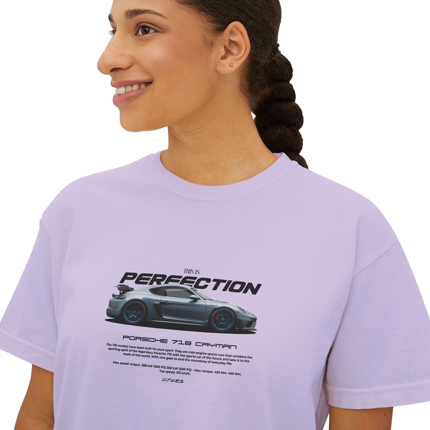 Porsche 718 Cayman Women Boxy Tee - Porsche Perfection Graphic T-shirt - CreativeRino