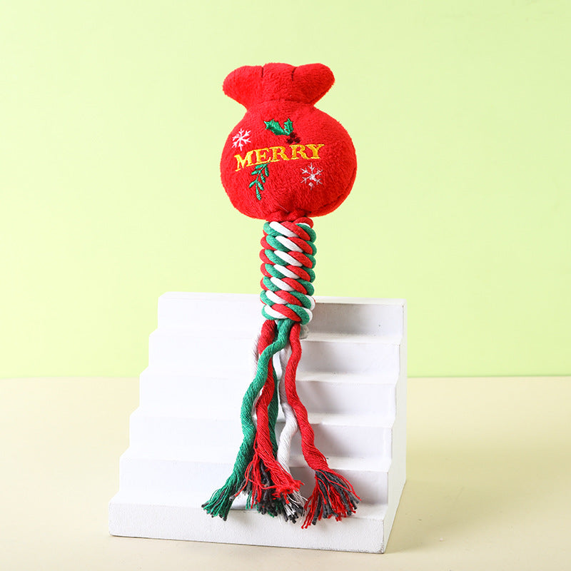 Durable Christmas Cotton Rope Plush Toy | Teeth Grinding Dog & Cat Festive Chew Toy eprolo